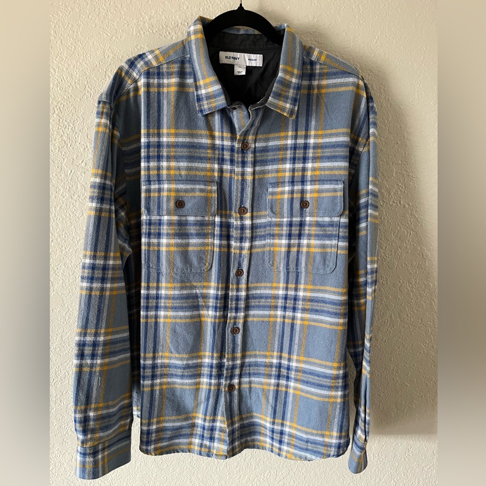 Old Navy Men’s XXL Blue Plaid Heavy Flannel Shacket Cotton EUC Light Jacket Soft